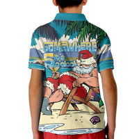 Mele Kalikimaka Hawaii It's 5 o'clock Somewhere Kid Polo Shirt Funny Lazy Santa Claus Chilling with Cocktail - Polynesian Pride