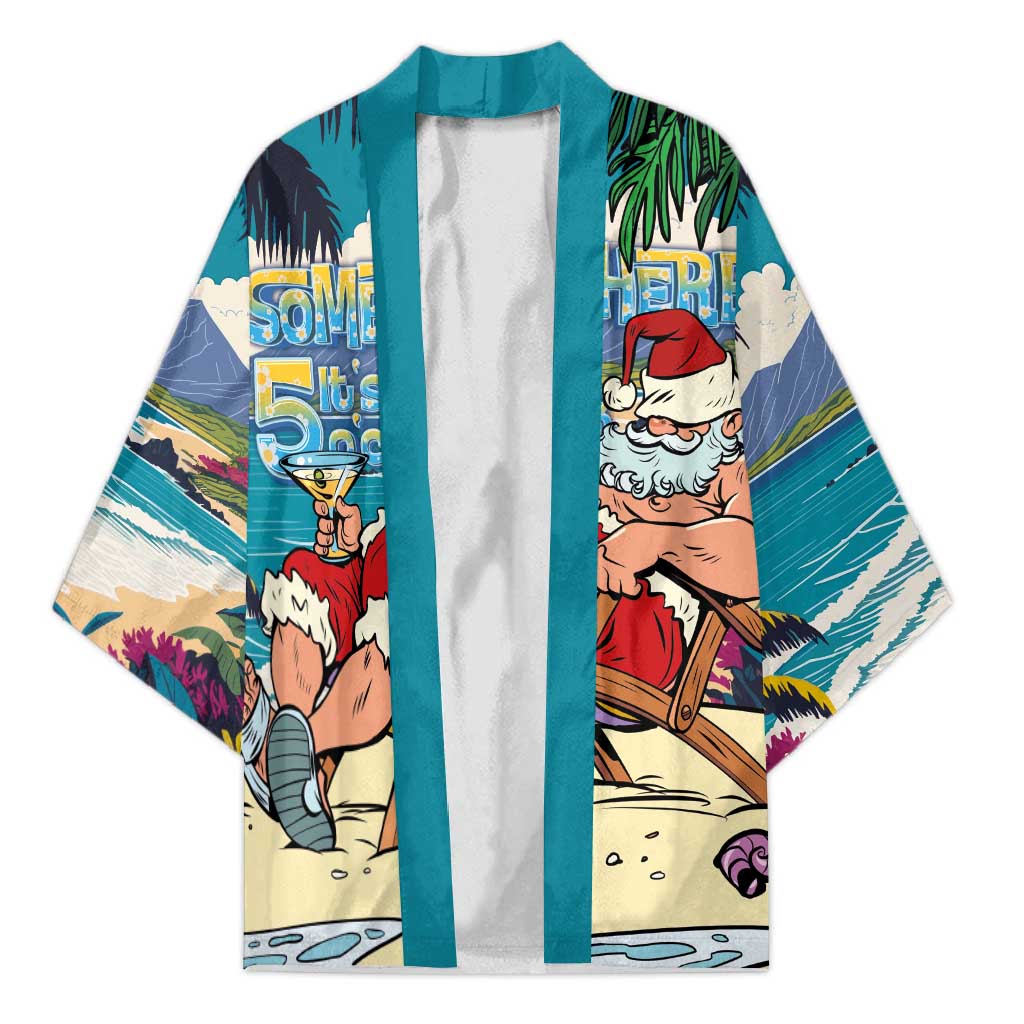 Mele Kalikimaka Hawaii It's 5 o'clock Somewhere Kimono Funny Lazy Santa Claus Chilling with Cocktail - Polynesian Pride