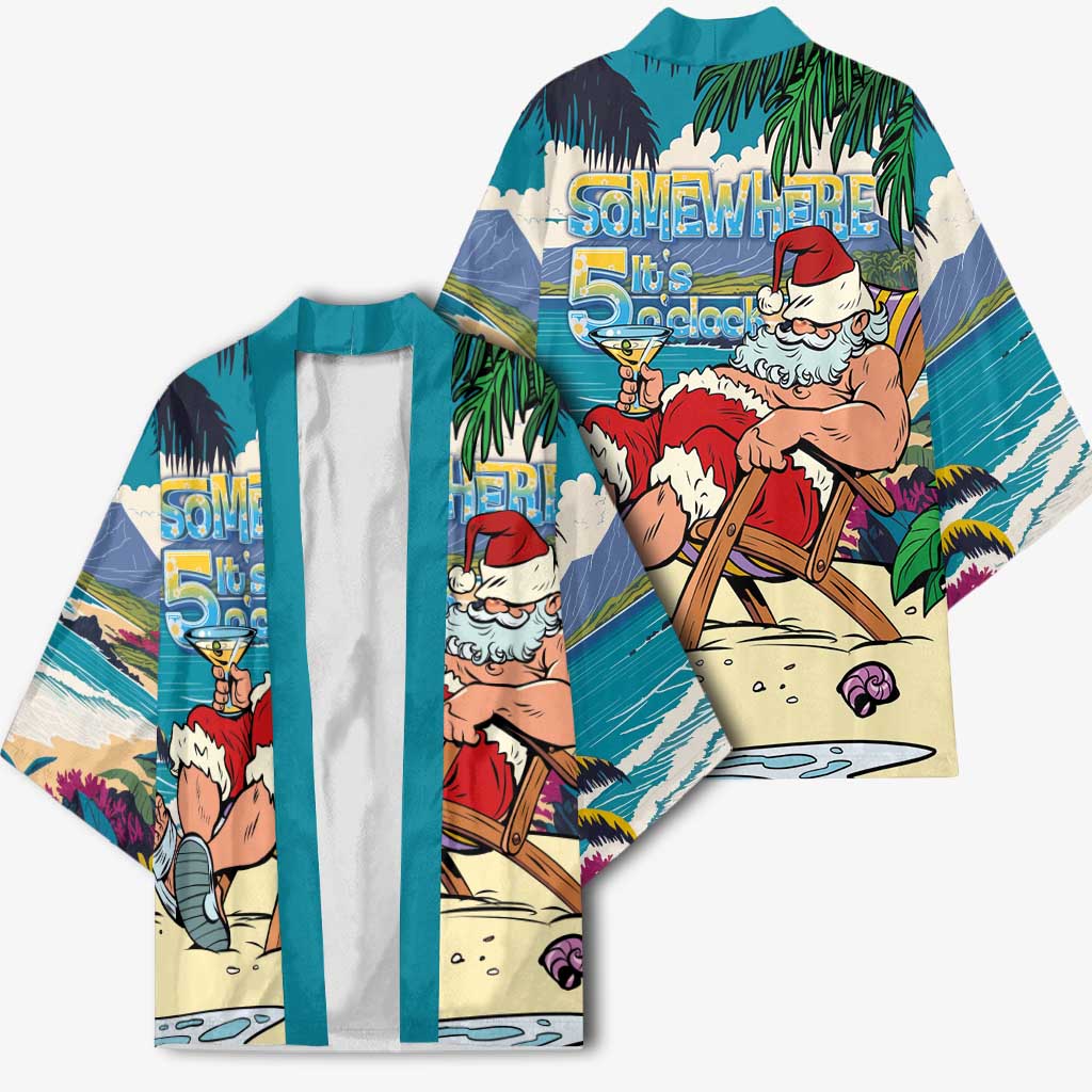 Mele Kalikimaka Hawaii It's 5 o'clock Somewhere Kimono Funny Lazy Santa Claus Chilling with Cocktail - Polynesian Pride