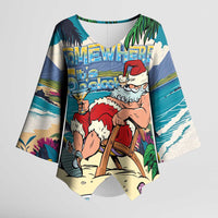 Mele Kalikimaka Hawaii It's 5 o'clock Somewhere Kimono Sleeve Blouse Funny Lazy Santa Claus Chilling with Cocktail - Polynesian Pride