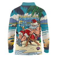 Mele Kalikimaka Hawaii It's 5 o'clock Somewhere Long Sleeve Polo Shirt Funny Lazy Santa Claus Chilling with Cocktail - Polynesian Pride