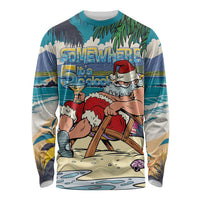 Mele Kalikimaka Hawaii It's 5 o'clock Somewhere Long Sleeve Shirt Funny Lazy Santa Claus Chilling with Cocktail - Polynesian Pride