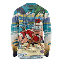 Mele Kalikimaka Hawaii It's 5 o'clock Somewhere Long Sleeve Shirt Funny Lazy Santa Claus Chilling with Cocktail - Polynesian Pride