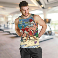 Mele Kalikimaka Hawaii It's 5 o'clock Somewhere Men Tank Top Funny Lazy Santa Claus Chilling with Cocktail - Polynesian Pride