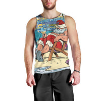Mele Kalikimaka Hawaii It's 5 o'clock Somewhere Men Tank Top Funny Lazy Santa Claus Chilling with Cocktail - Polynesian Pride