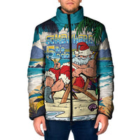 Mele Kalikimaka Hawaii It's 5 o'clock Somewhere Padded Jacket Funny Lazy Santa Claus Chilling with Cocktail - Polynesian Pride