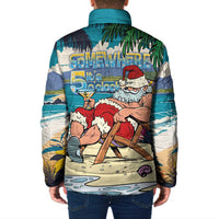 Mele Kalikimaka Hawaii It's 5 o'clock Somewhere Padded Jacket Funny Lazy Santa Claus Chilling with Cocktail - Polynesian Pride