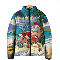 Mele Kalikimaka Hawaii It's 5 o'clock Somewhere Padded Jacket Funny Lazy Santa Claus Chilling with Cocktail - Polynesian Pride
