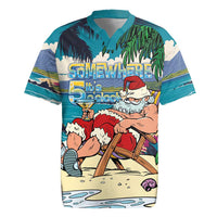 Mele Kalikimaka Hawaii It's 5 o'clock Somewhere Rugby Jersey Funny Lazy Santa Claus Chilling with Cocktail - Polynesian Pride