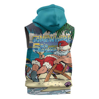 Mele Kalikimaka Hawaii It's 5 o'clock Somewhere Sleeveless Hoodie Funny Lazy Santa Claus Chilling with Cocktail - Polynesian Pride