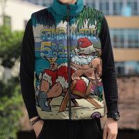 Mele Kalikimaka Hawaii It's 5 o'clock Somewhere Sleeveless Puffer Jacket Funny Lazy Santa Claus Chilling with Cocktail - Polynesian Pride