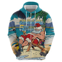 Mele Kalikimaka Hawaii It's 5 o'clock Somewhere Zip Hoodie Funny Lazy Santa Claus Chilling with Cocktail - Polynesian Pride