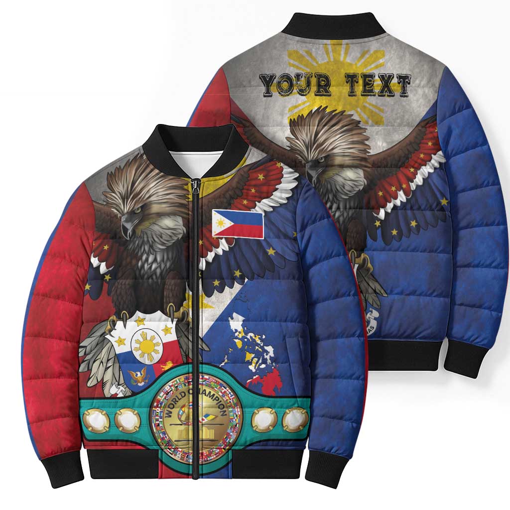 Custom Philippines World Champion Boxing Bomber Puffer Jacket Eagle-Grunge Design - Polynesian Pride