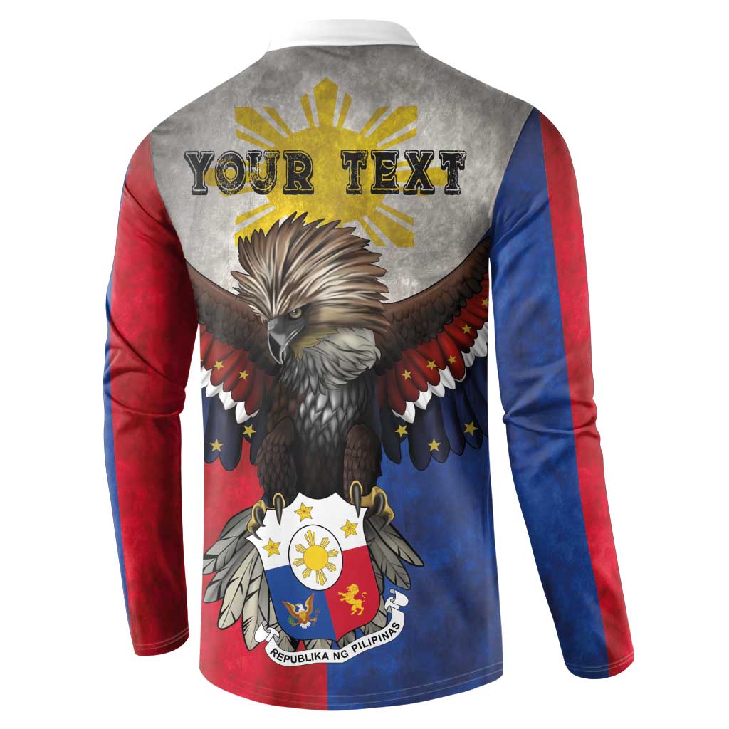 Custom Philippines World Champion Boxing Button Sweatshirt Eagle-Grunge Design - Polynesian Pride