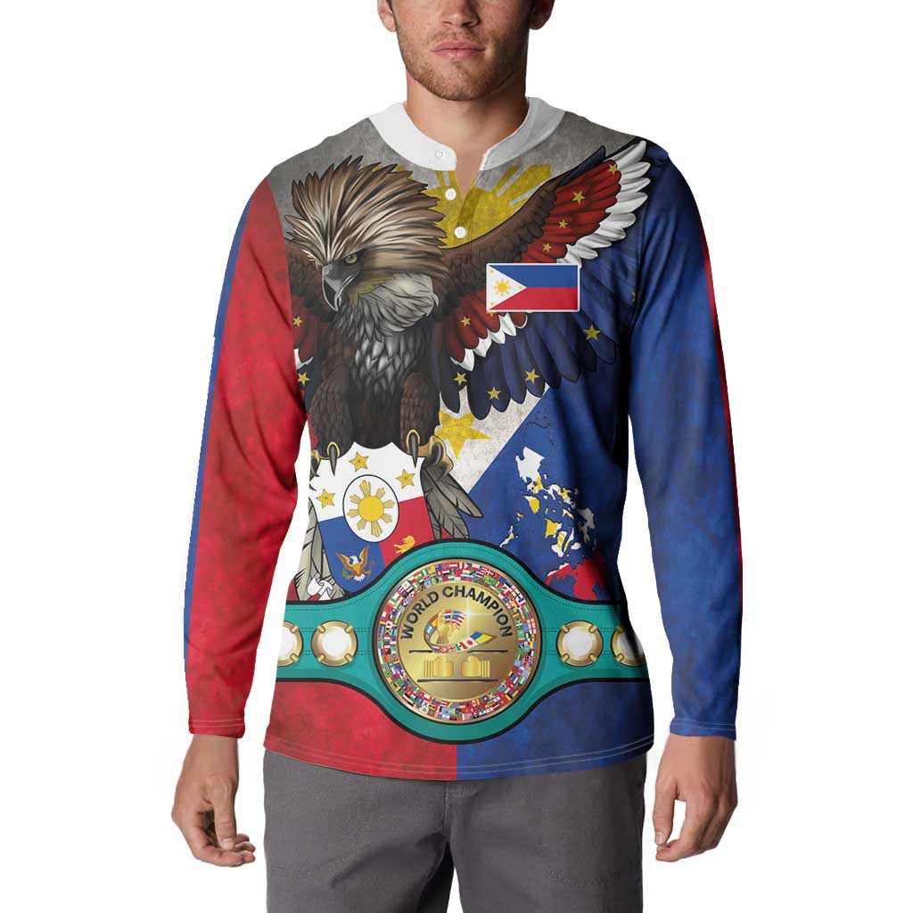 Custom Philippines World Champion Boxing Button Sweatshirt Eagle-Grunge Design - Polynesian Pride