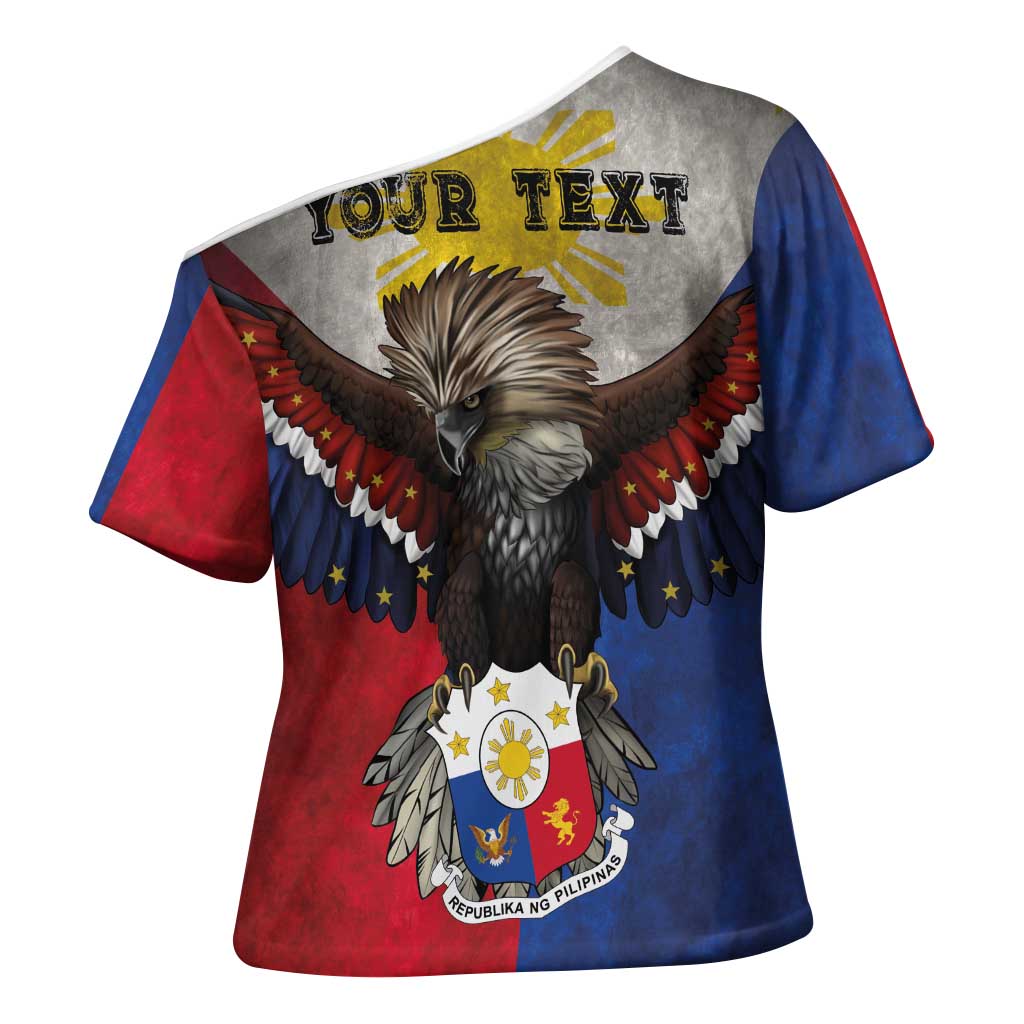 Custom Philippines World Champion Boxing Cross Shoulder Shirt Eagle-Grunge Design - Polynesian Pride