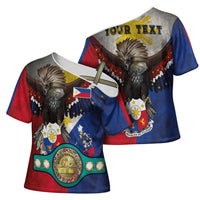 Custom Philippines World Champion Boxing Cross Shoulder Shirt Eagle-Grunge Design - Polynesian Pride