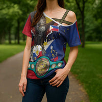Custom Philippines World Champion Boxing Cross Shoulder Shirt Eagle-Grunge Design - Polynesian Pride