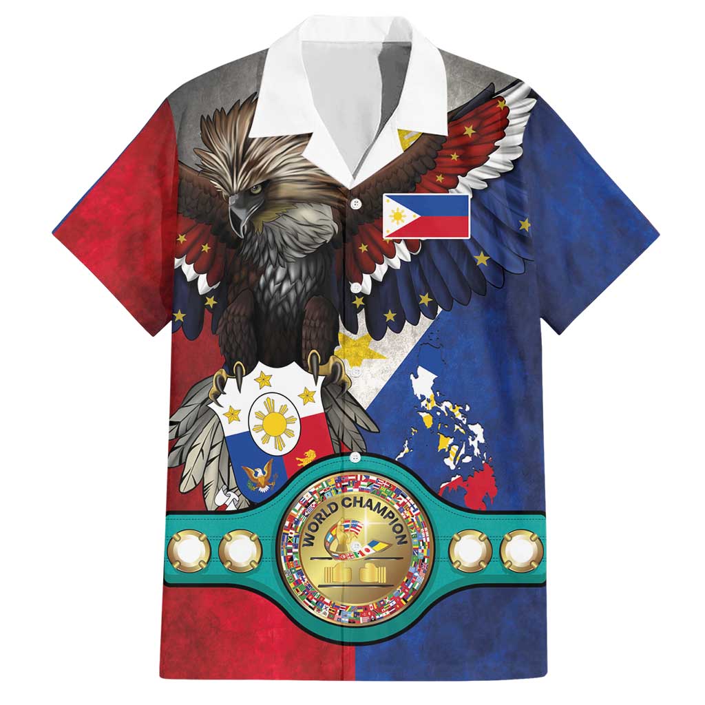 Custom Philippines World Champion Boxing Hawaiian Shirt Eagle-Grunge Design - Polynesian Pride