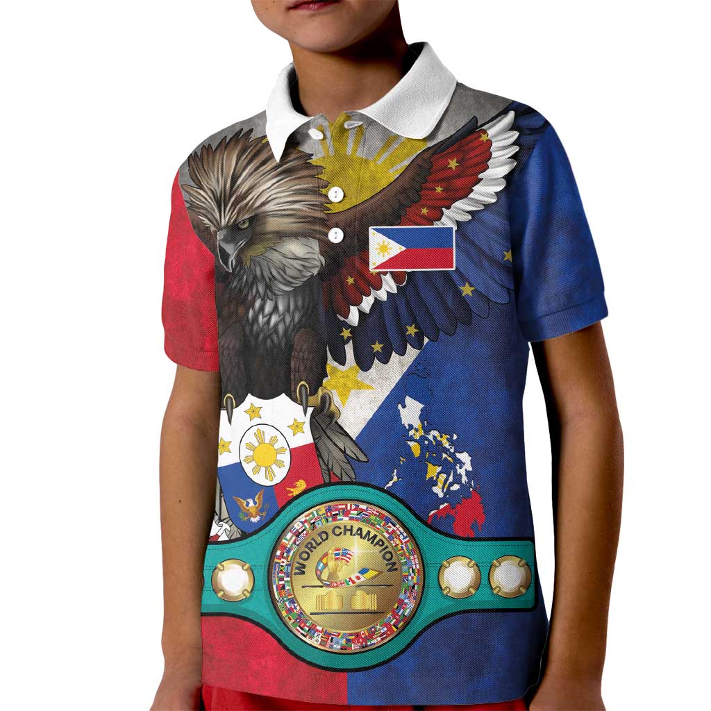 Custom Philippines World Champion Boxing Kid Polo Shirt Eagle-Grunge Design LT03 Kid Multicolor - Polynesian Pride