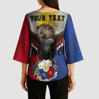 Custom Philippines World Champion Boxing Kimono Sleeve Blouse Eagle-Grunge Design - Polynesian Pride