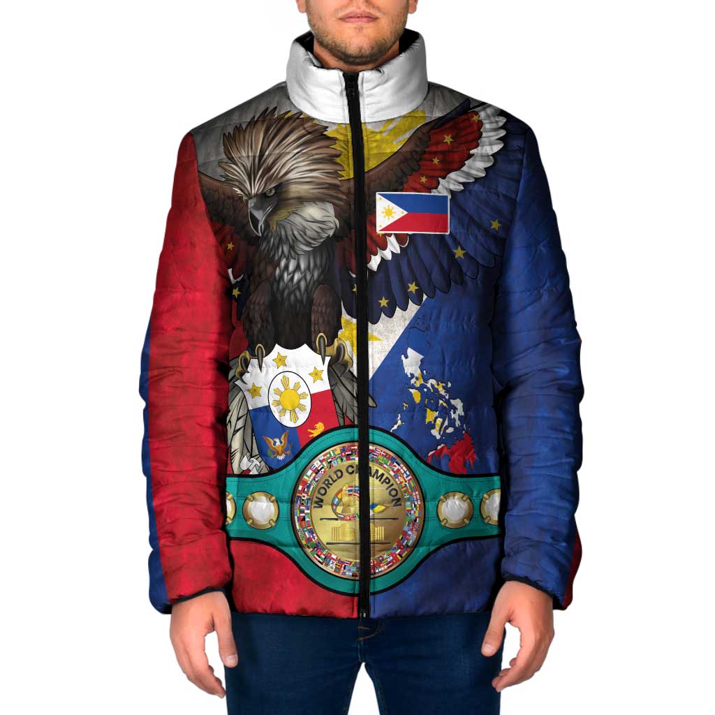 Custom Philippines World Champion Boxing Padded Jacket Eagle-Grunge Design - Polynesian Pride