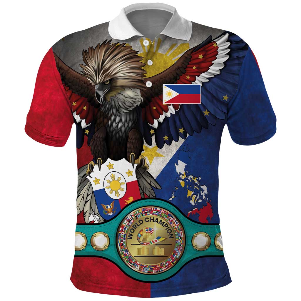 Custom Philippines World Champion Boxing Polo Shirt Eagle-Grunge Design - Polynesian Pride
