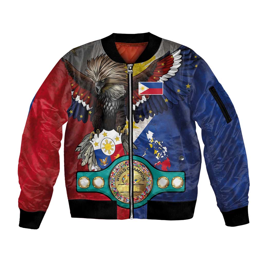 Custom Philippines World Champion Boxing Sleeve Zip Bomber Jacket Eagle-Grunge Design - Polynesian Pride