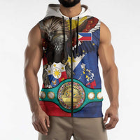 Custom Philippines World Champion Boxing Sleeveless Zip Hoodie Eagle-Grunge Design - Polynesian Pride