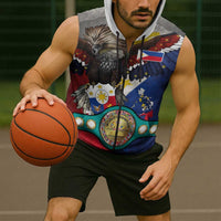 Custom Philippines World Champion Boxing Sleeveless Zip Hoodie Eagle-Grunge Design - Polynesian Pride