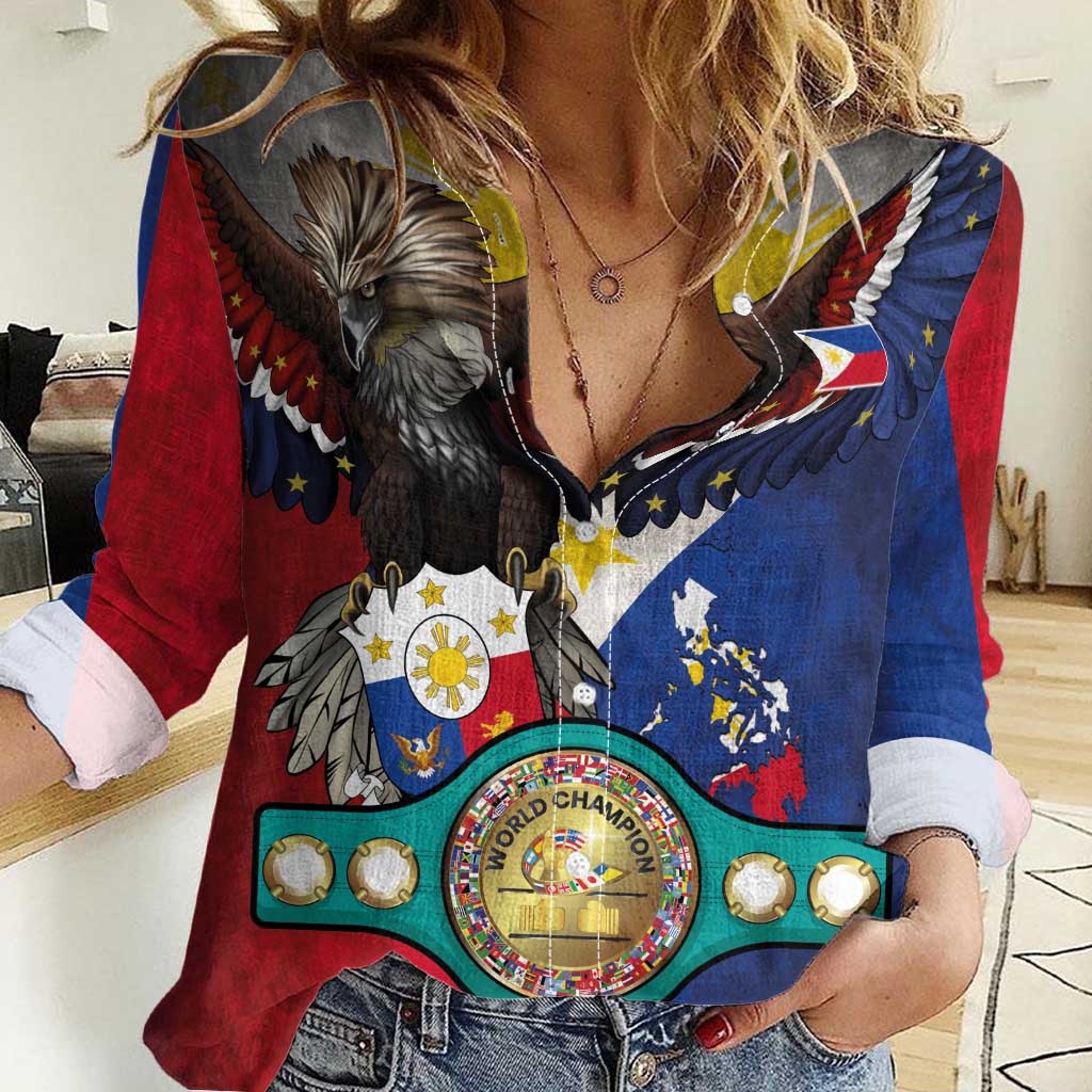 Custom Philippines World Champion Boxing Women Casual Shirt Eagle-Grunge Design - Polynesian Pride