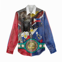 Custom Philippines World Champion Boxing Women Casual Shirt Eagle-Grunge Design - Polynesian Pride