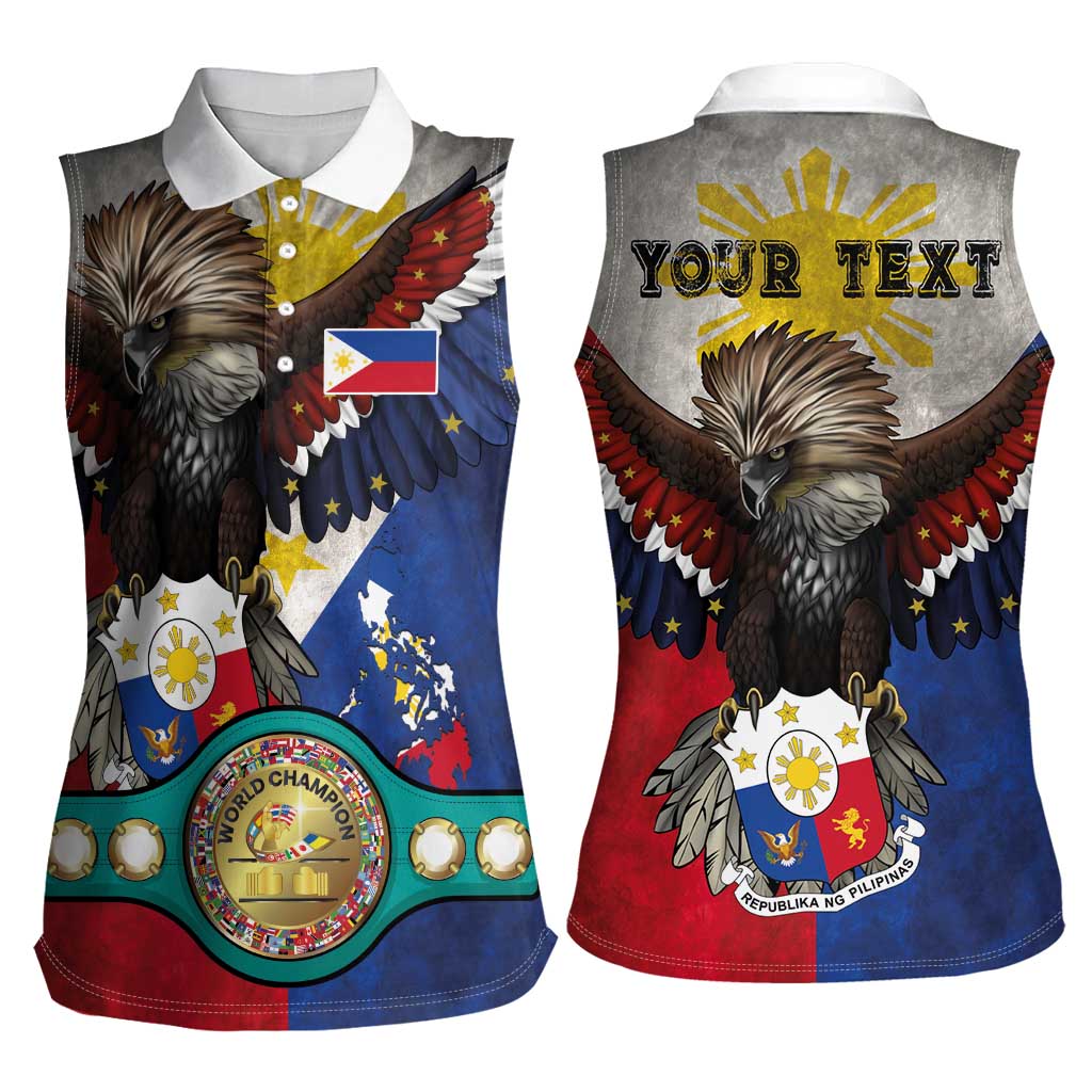 Custom Philippines World Champion Boxing Women Sleeveless Polo Shirt Eagle-Grunge Design - Polynesian Pride