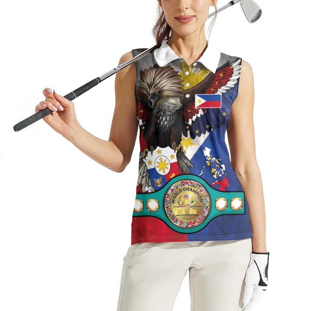 Custom Philippines World Champion Boxing Women Sleeveless Polo Shirt Eagle-Grunge Design - Polynesian Pride