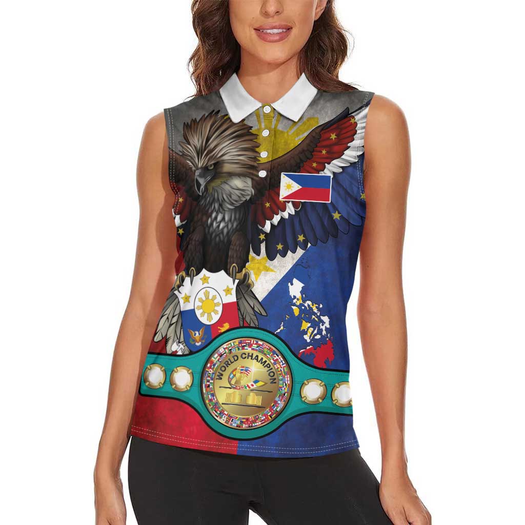 Custom Philippines World Champion Boxing Women Sleeveless Polo Shirt Eagle-Grunge Design - Polynesian Pride