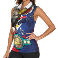 Custom Philippines World Champion Boxing Women Sleeveless Polo Shirt Eagle-Grunge Design - Polynesian Pride