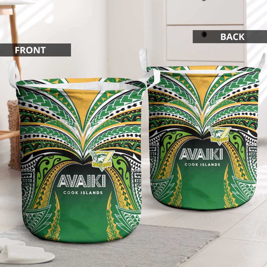 Cook Islands Rugby League Laundry Basket Avaiki Tatau Tribal Motifs Black Color - Polynesian Pride