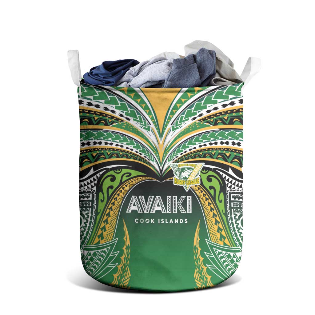 Cook Islands Rugby League Laundry Basket Avaiki Tatau Tribal Motifs Black Color - Polynesian Pride