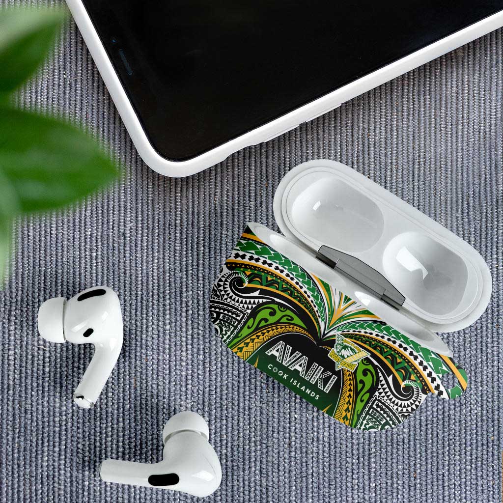 Cook Islands Rugby League AirPods Case Avaiki Tatau Tribal Motifs Black Color - Polynesian Pride