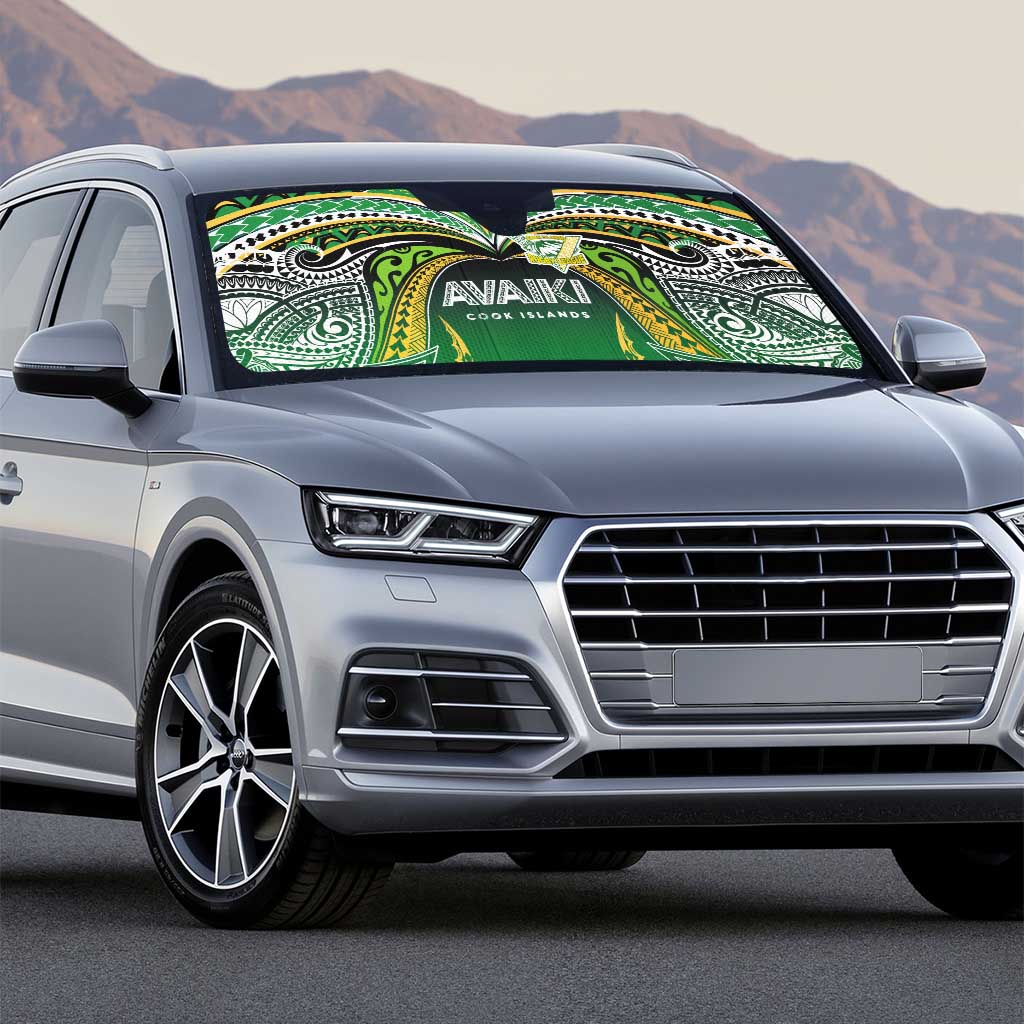 Cook Islands Rugby League Auto Sun Shade Avaiki Tatau Tribal Motifs Black Color - Polynesian Pride