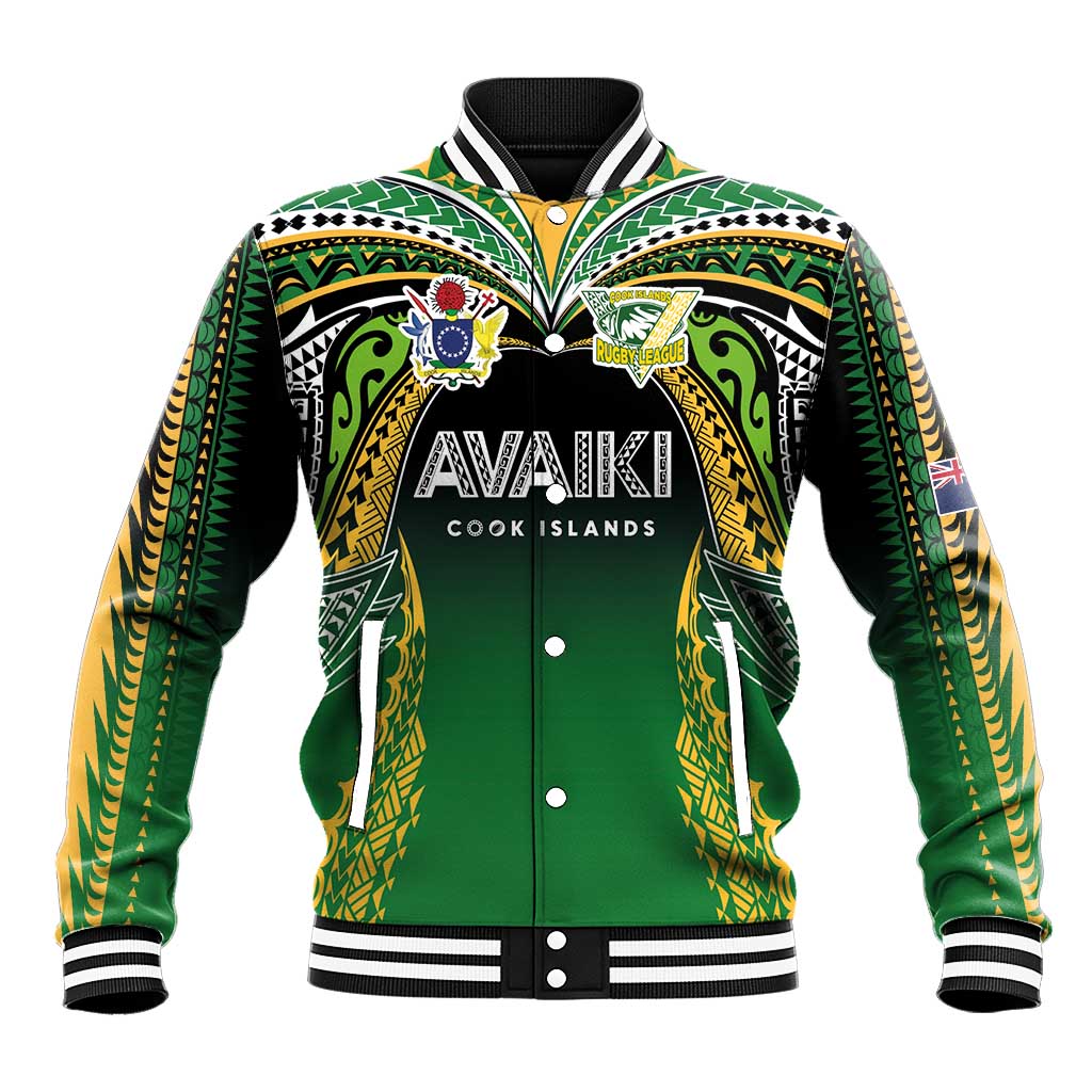 Custom Cook Islands Rugby League Baseball Jacket Avaiki Tatau Tribal Motifs Black Color - Polynesian Pride