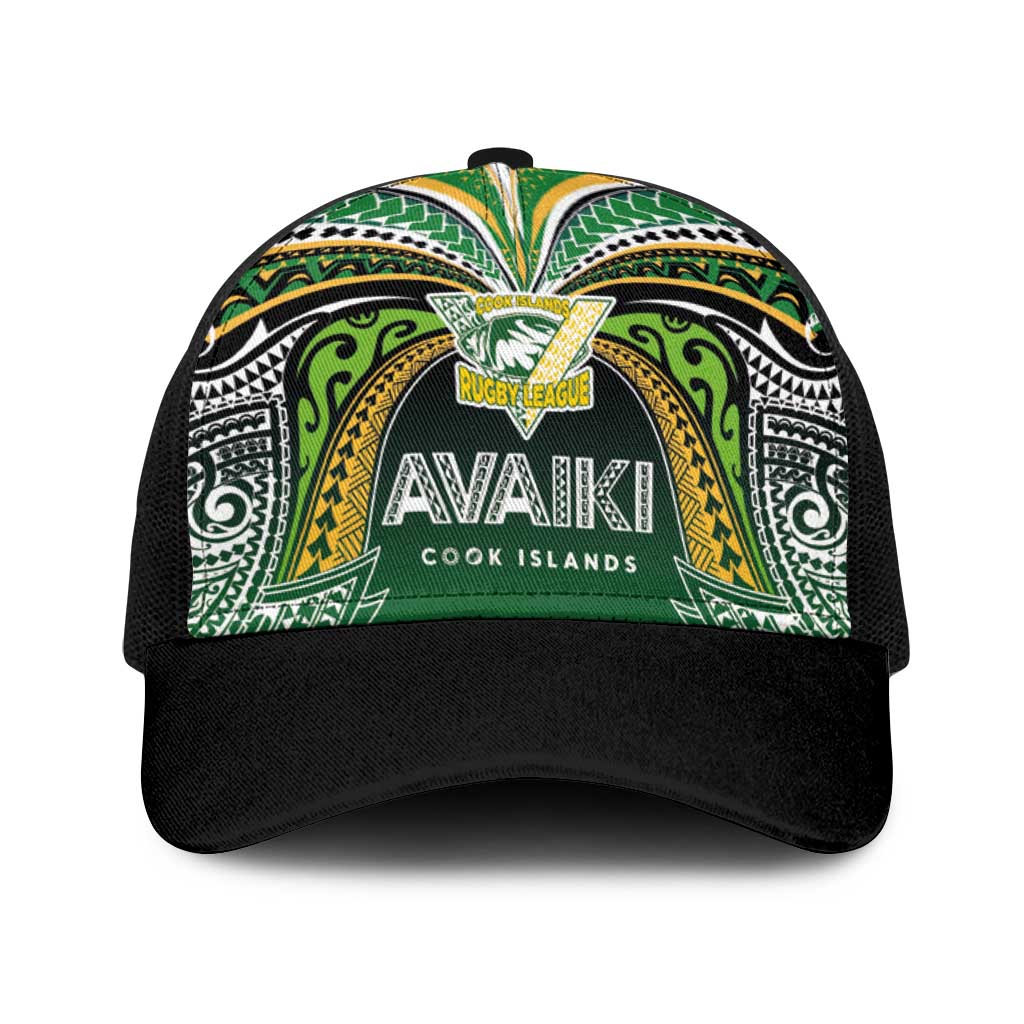 Cook Islands Rugby League Baseball Net Cap Avaiki Tatau Tribal Motifs Black Color - Polynesian Pride