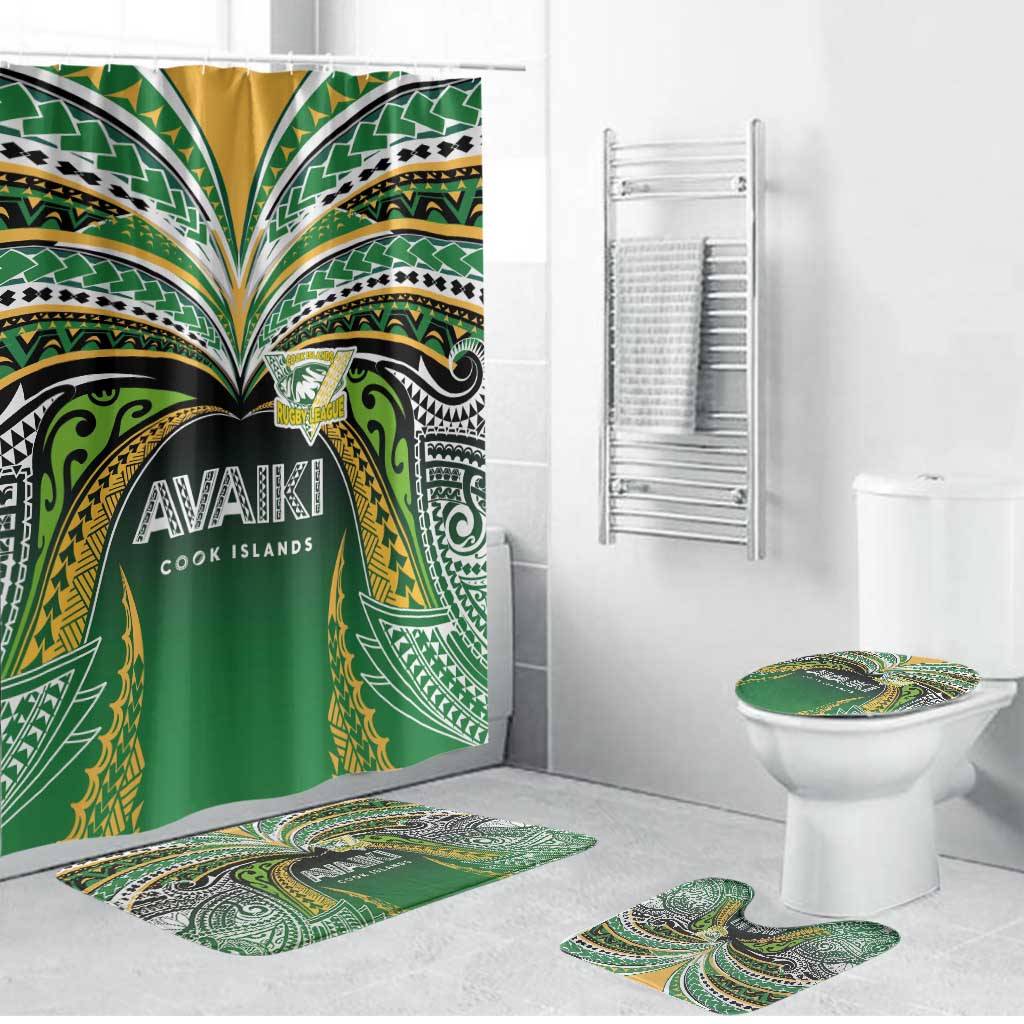 Cook Islands Rugby League Bathroom Set Avaiki Tatau Tribal Motifs Black Color - Polynesian Pride