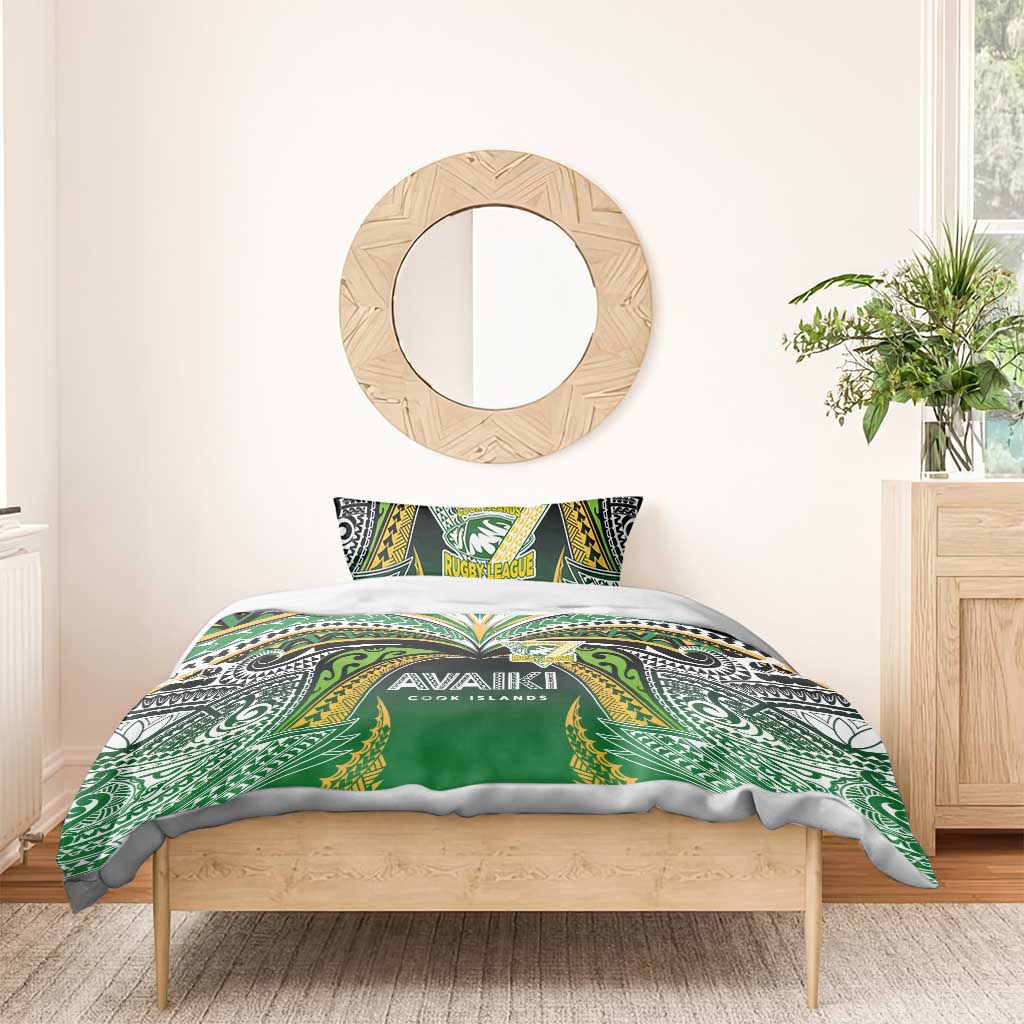 Cook Islands Rugby League Bedding Set Avaiki Tatau Tribal Motifs Black Color - Polynesian Pride