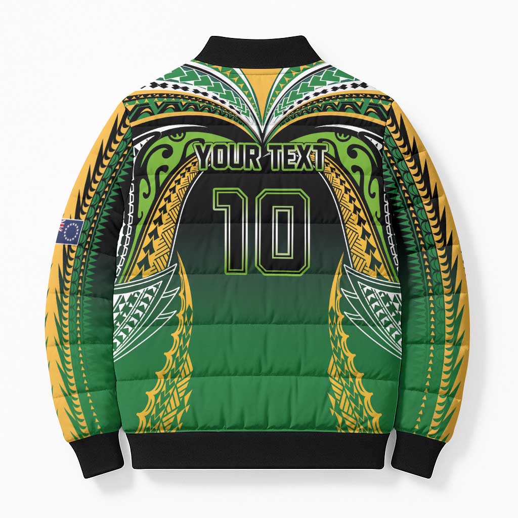 Custom Cook Islands Rugby League Bomber Puffer Jacket Avaiki Tatau Tribal Motifs Black Color - Polynesian Pride