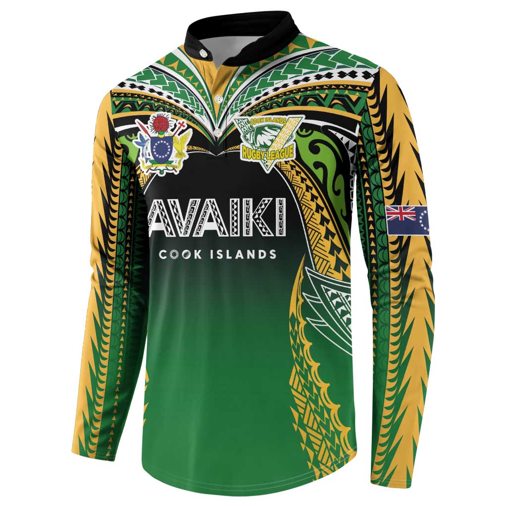 Custom Cook Islands Rugby League Button Sweatshirt Avaiki Tatau Tribal Motifs Black Color - Polynesian Pride