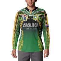 Custom Cook Islands Rugby League Button Sweatshirt Avaiki Tatau Tribal Motifs Black Color - Polynesian Pride