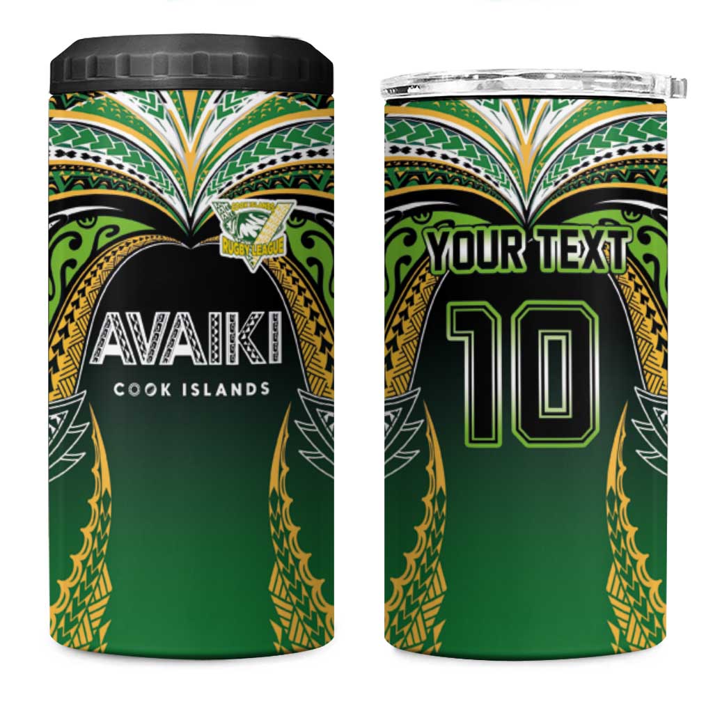 Custom Cook Islands Rugby League 4 in 1 Can Cooler Tumbler Avaiki Tatau Tribal Motifs Black Color - Polynesian Pride