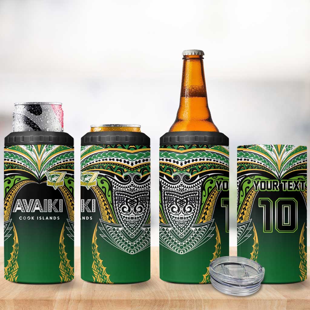 Custom Cook Islands Rugby League 4 in 1 Can Cooler Tumbler Avaiki Tatau Tribal Motifs Black Color - Polynesian Pride