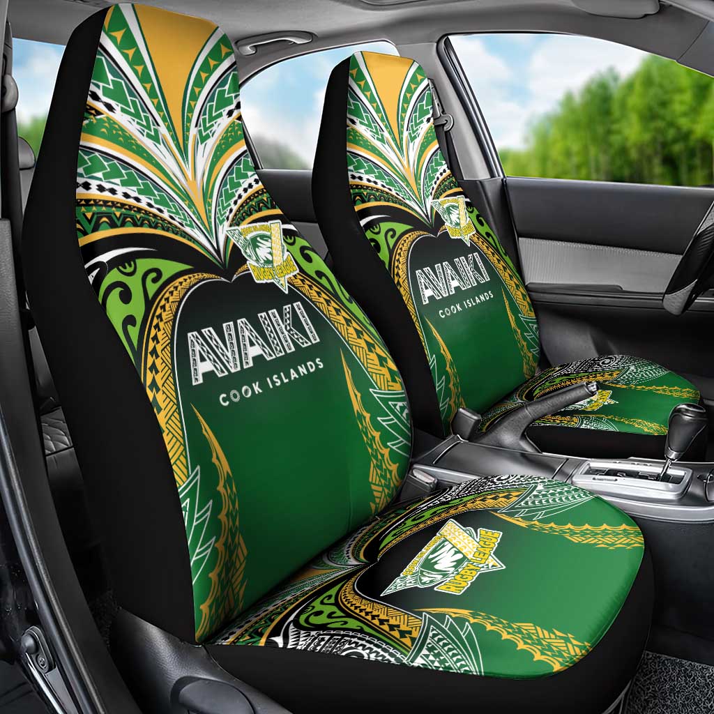 Cook Islands Rugby League Car Seat Cover Avaiki Tatau Tribal Motifs Black Color - Polynesian Pride